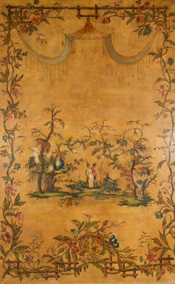 Grand Tableau Au Décor Chinoisant XIXe Siècle