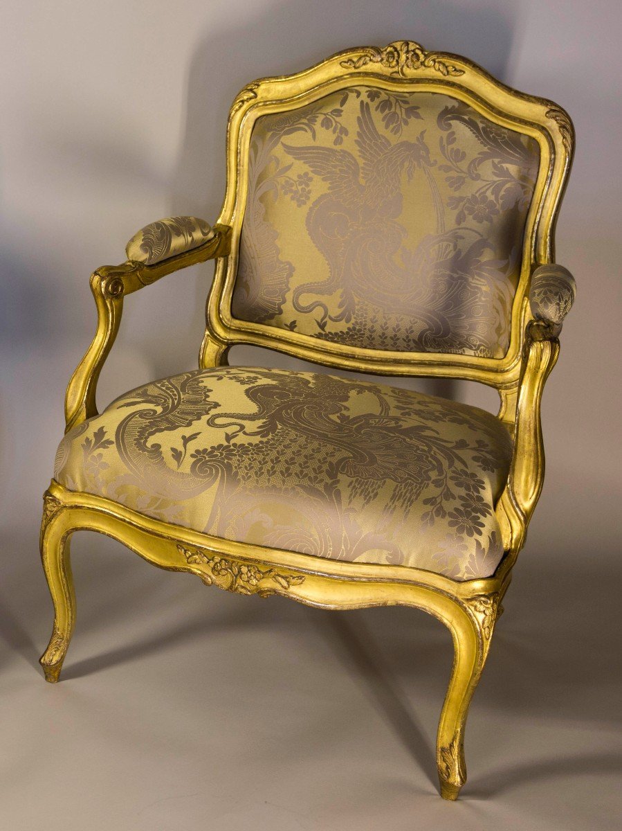 Pair Of Louis XV Period Armchairs In Golden Wood-photo-2