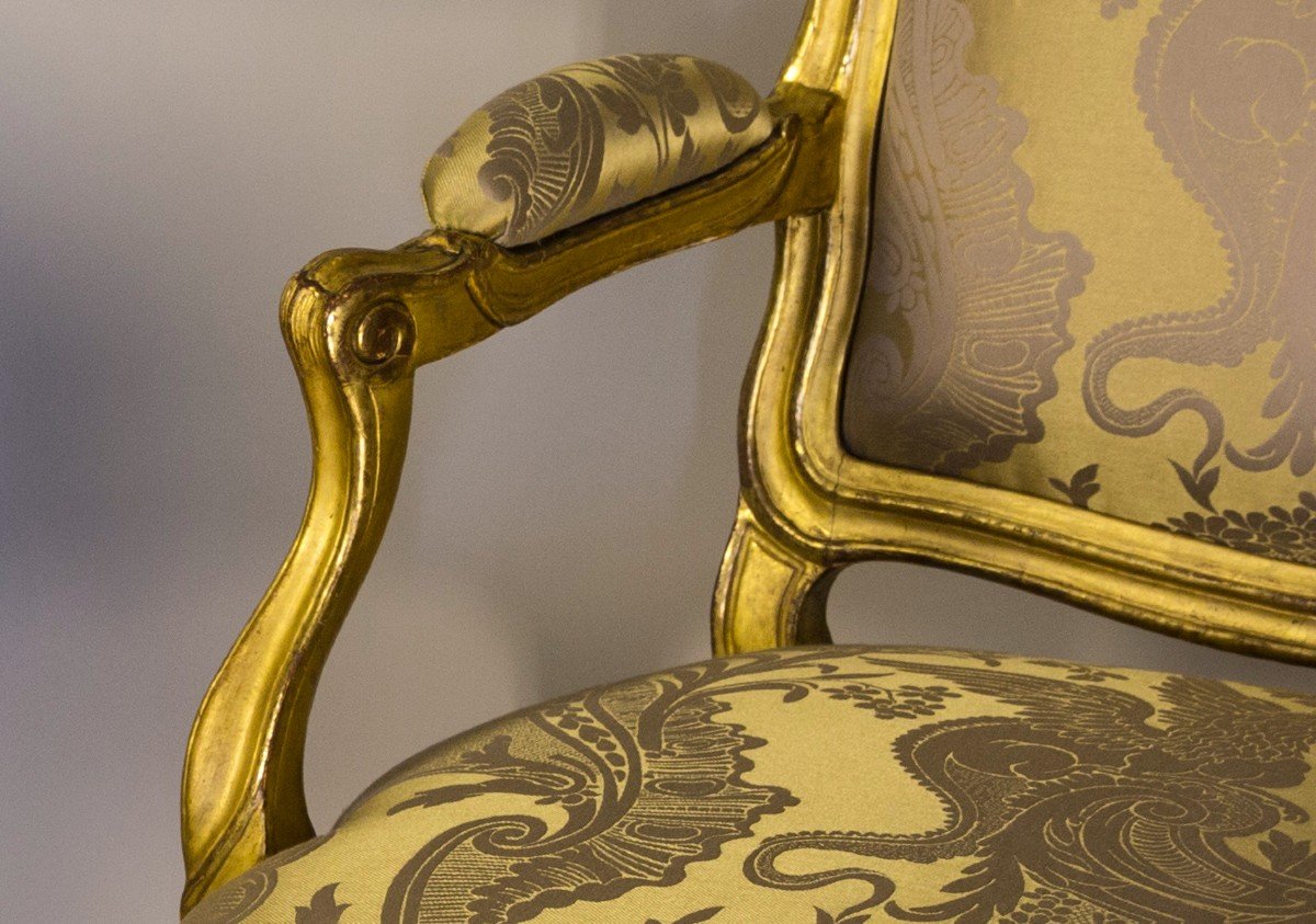 Pair Of Louis XV Period Armchairs In Golden Wood-photo-4