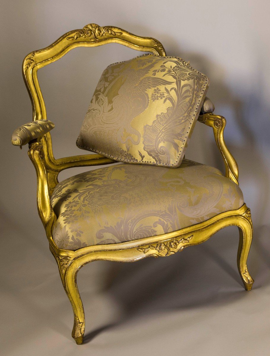 Pair Of Louis XV Period Armchairs In Golden Wood-photo-2