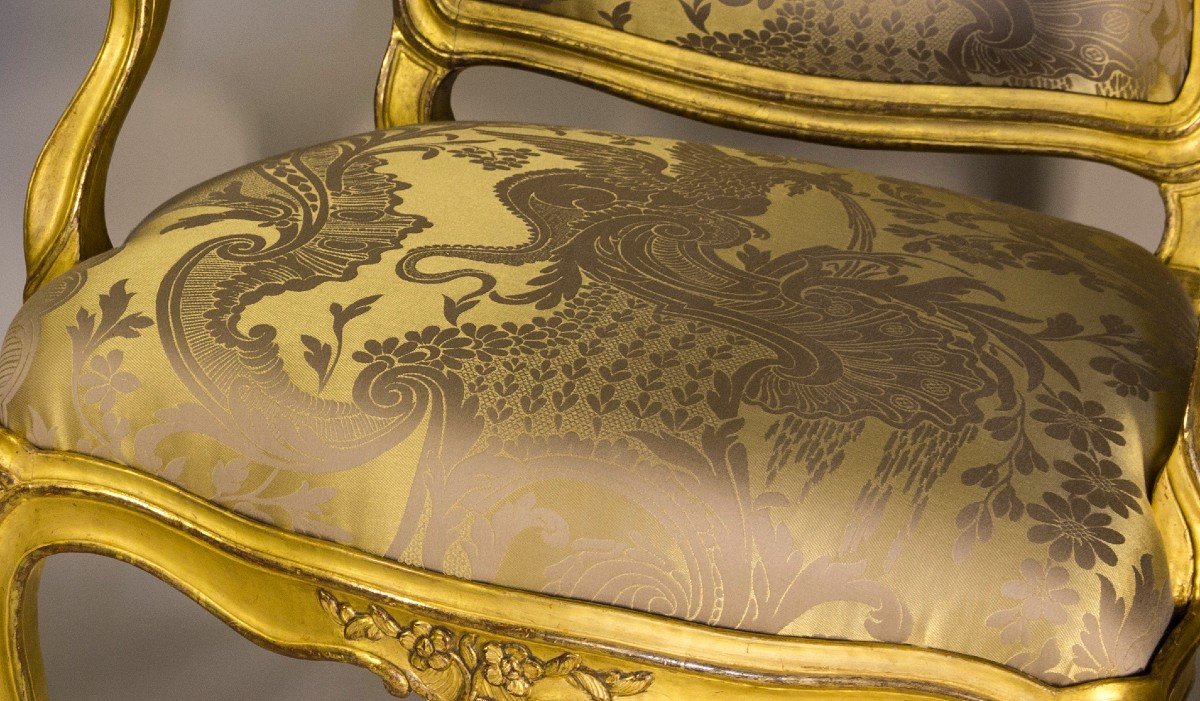 Pair Of Louis XV Period Armchairs In Golden Wood-photo-4