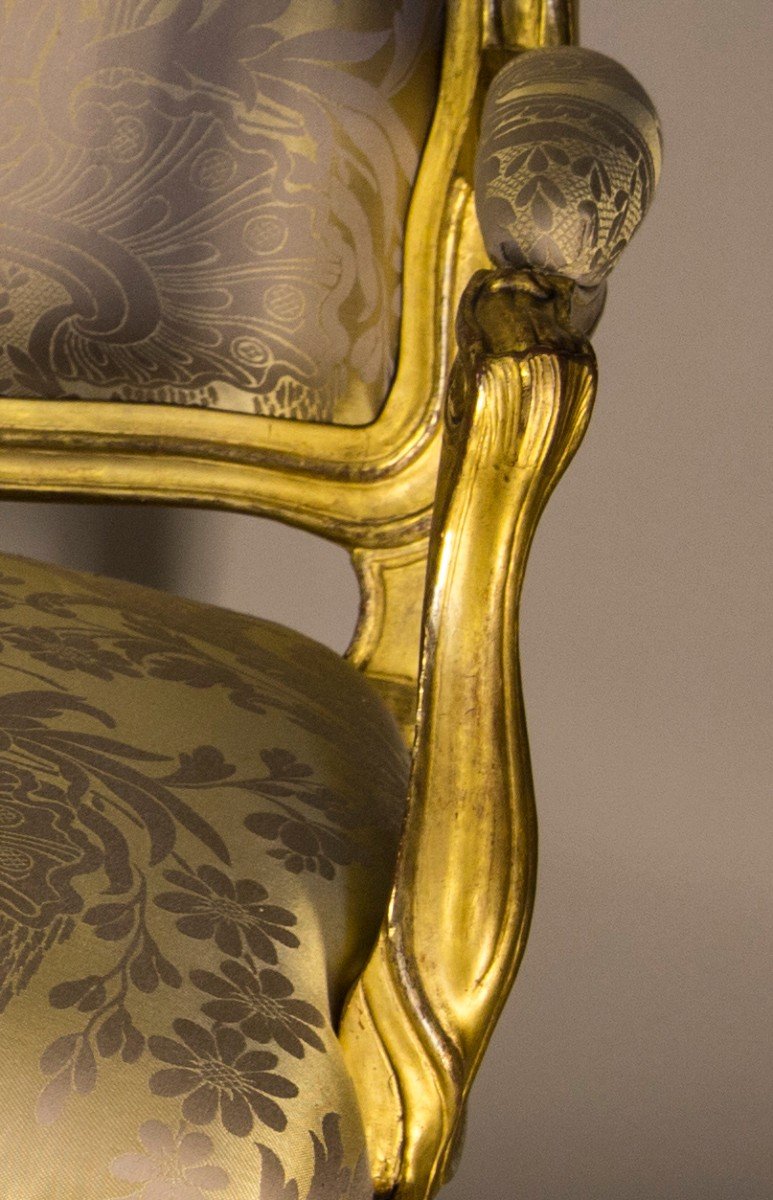 Pair Of Louis XV Period Armchairs In Golden Wood-photo-5