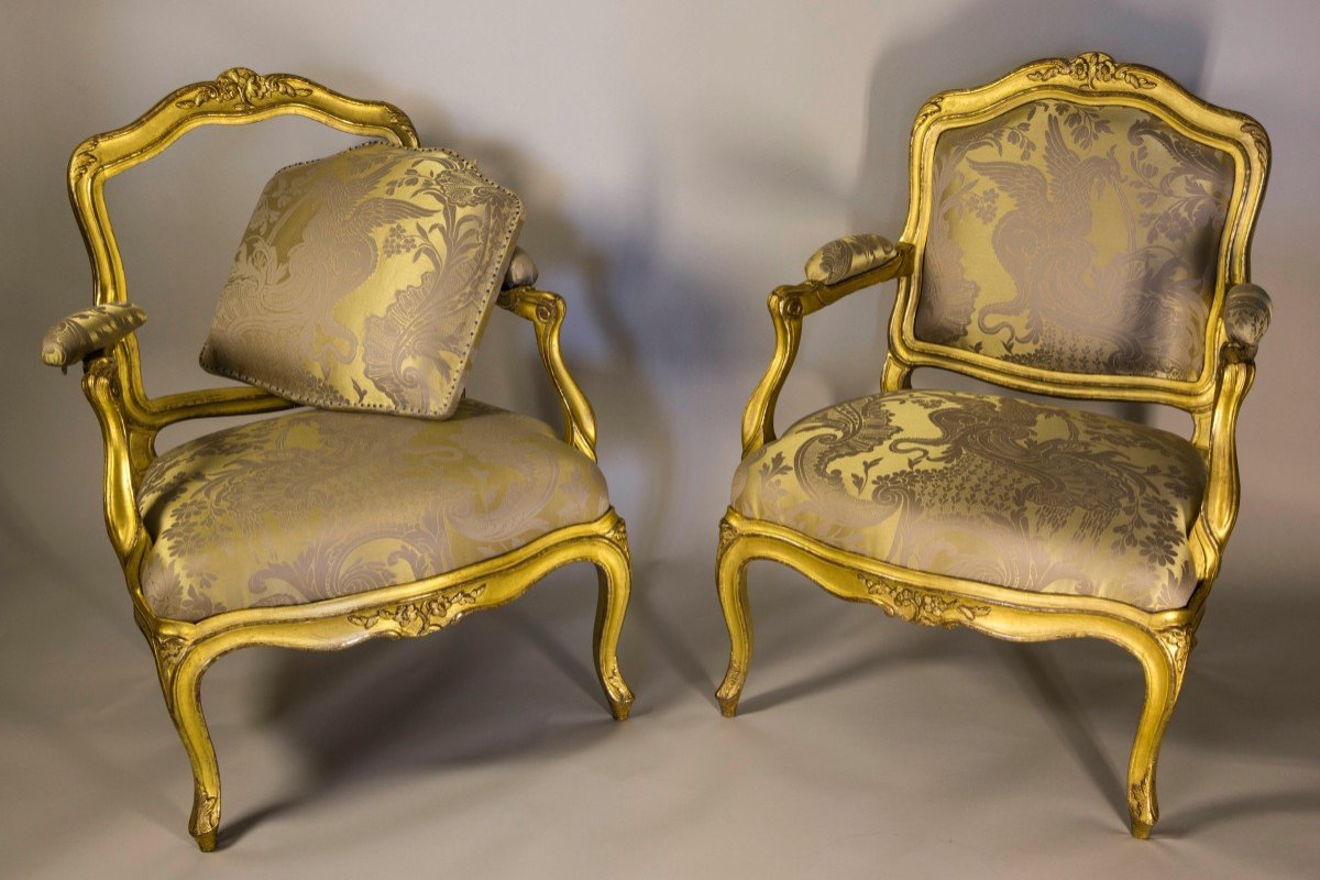 Pair Of Louis XV Period Armchairs In Golden Wood