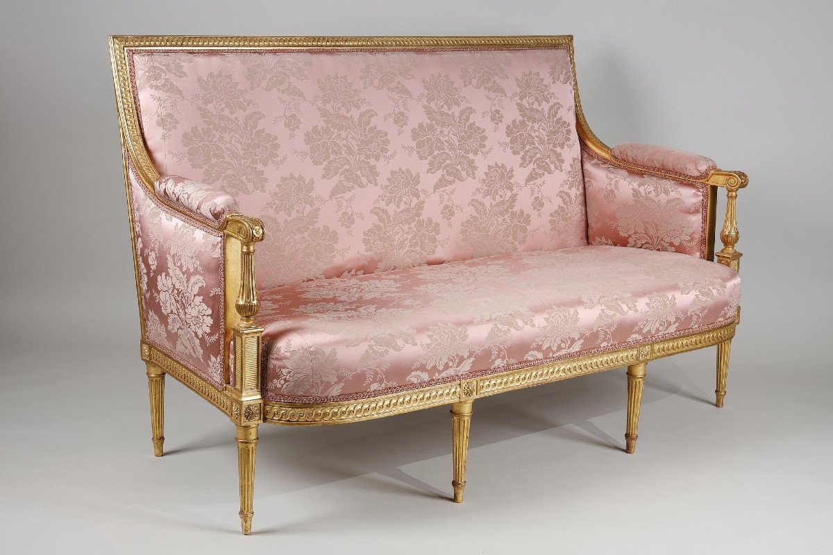 Louis XVI Period Sofa In Gilded Wood-photo-2