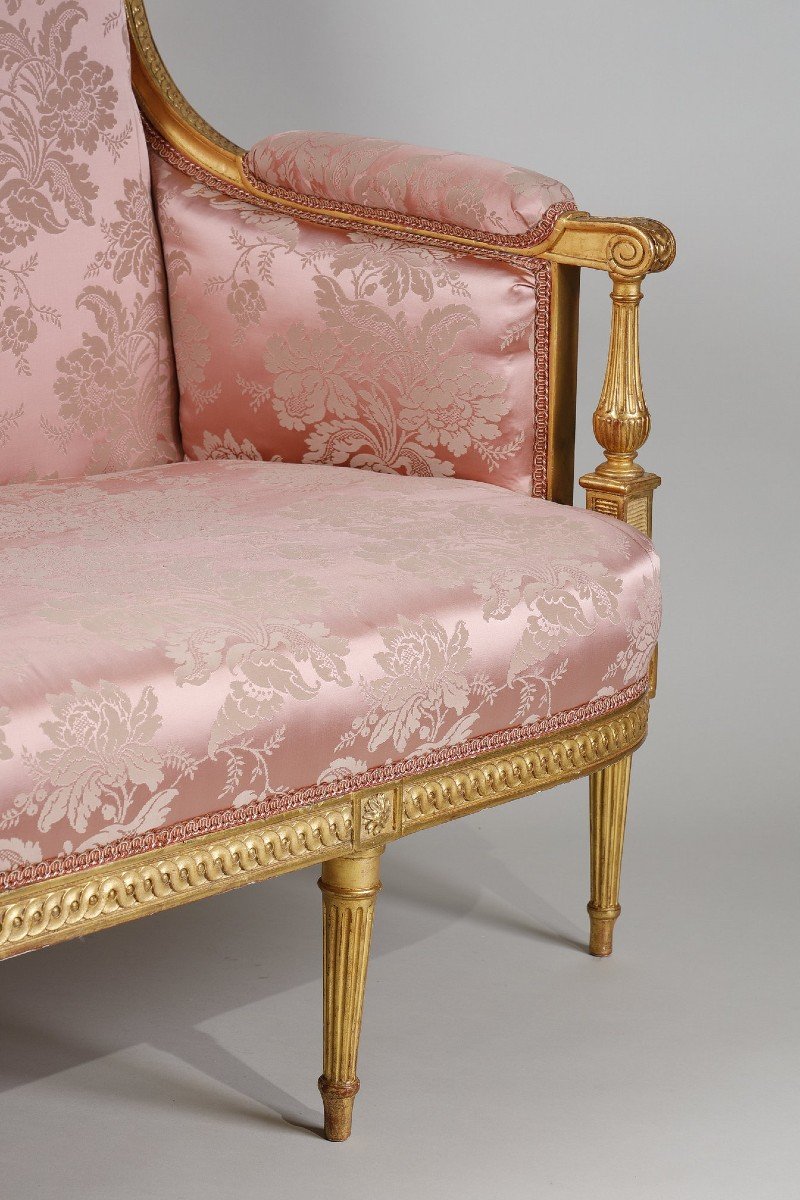 Canapé d'époque Louis XVI En Bois Doré-photo-1