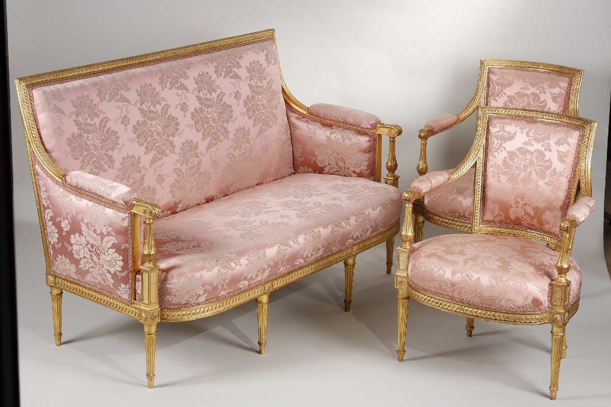 Louis XVI Period Sofa In Gilded Wood-photo-4