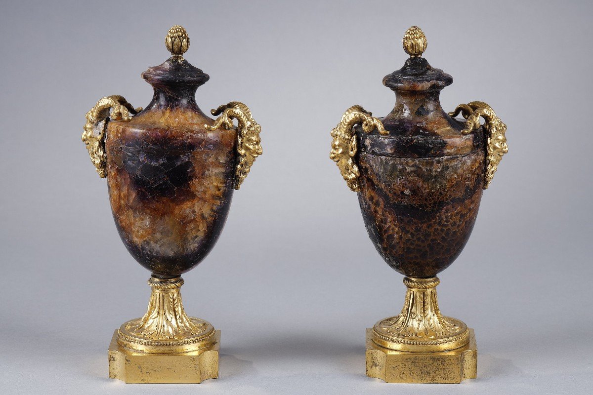 Rare Pair Of Blue John Urn Vases