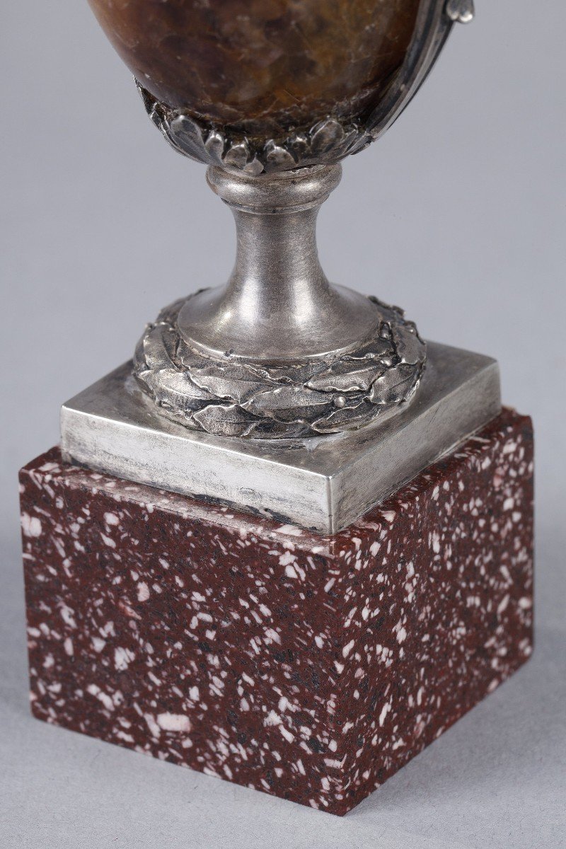 Small Urn Vase In Blue-john, Silver And Porphyry-photo-3