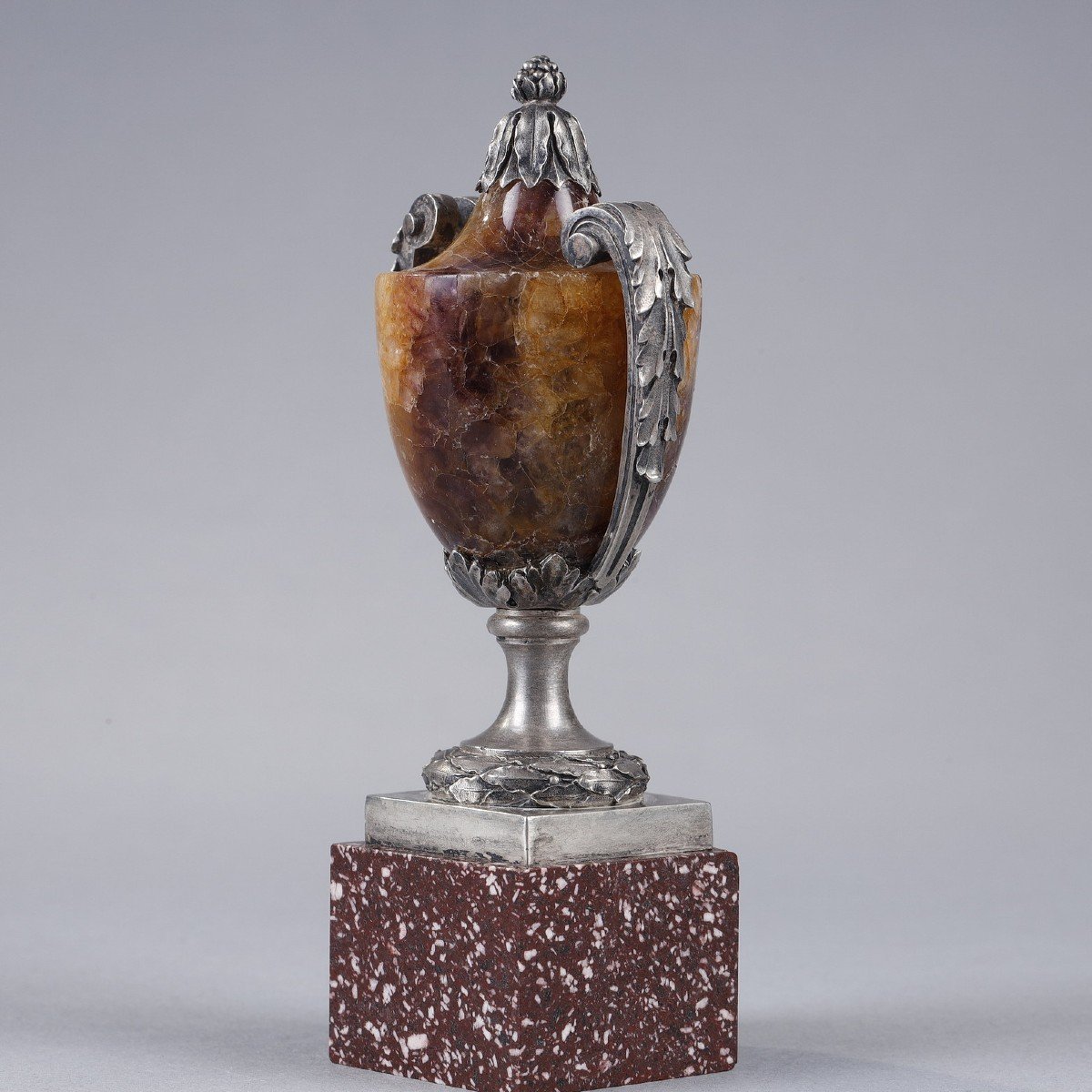 Small Urn Vase In Blue-john, Silver And Porphyry-photo-3