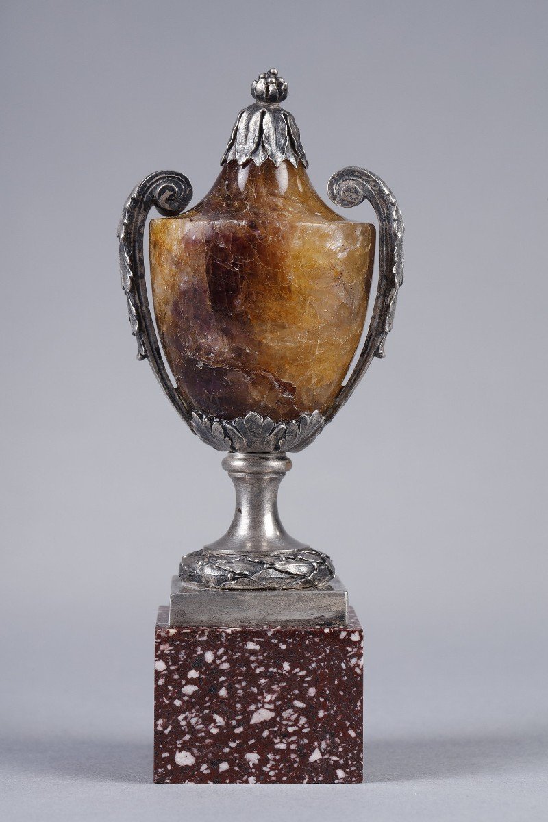 Small Urn Vase In Blue-john, Silver And Porphyry-photo-5