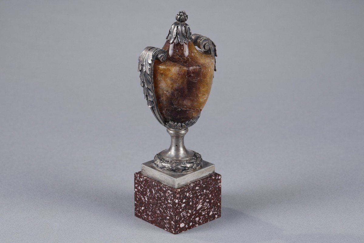 Small Urn Vase In Blue-john, Silver And Porphyry-photo-8