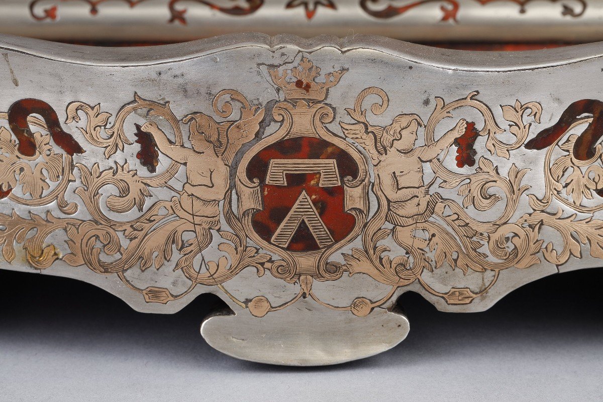 Louis XIV Inkwell In Boulle Marquetry With Coat Of Arms-photo-2