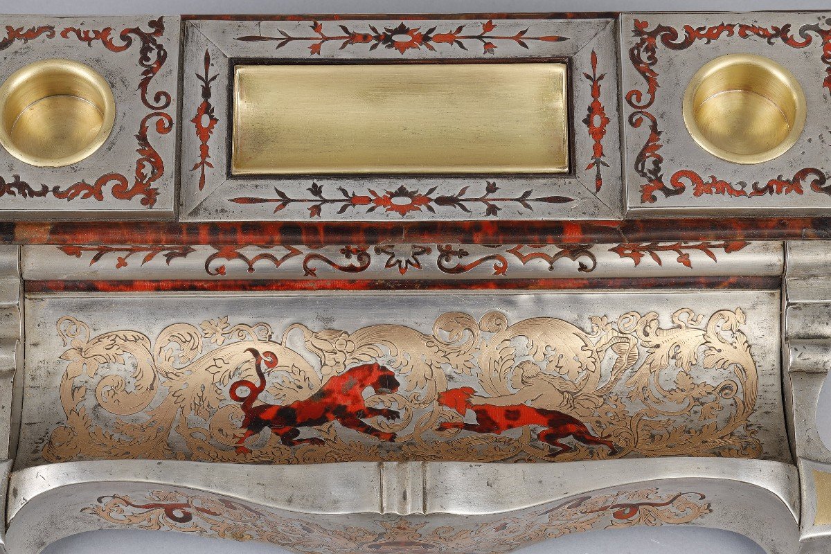 Louis XIV Inkwell In Boulle Marquetry With Coat Of Arms-photo-2