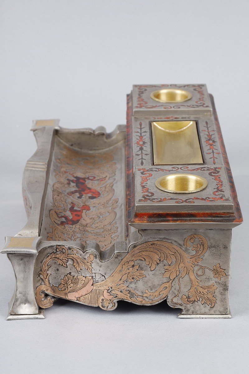 Louis XIV Inkwell In Boulle Marquetry With Coat Of Arms-photo-6