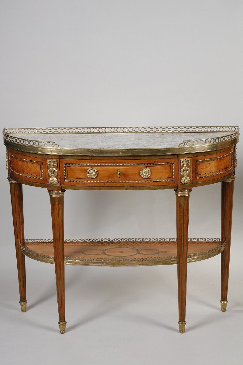 Pair Of Half-moon Consoles In Lemon Wood Stamped Garnier-photo-2