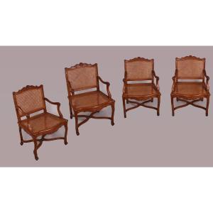 Suite Of Four Cane Armchairs From The Regency Period