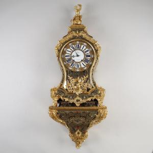 Very Large Boulle Cartel From The Louis XV Period In Five Colors, Signed From Viger, To Paris