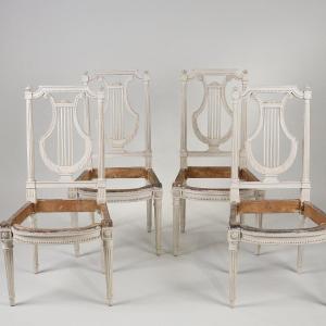 Suite Of Four Louis XVI Period Chairs Stamped Lebas