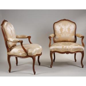 Pair Of Queen's Armchairs Stamped By Courtois