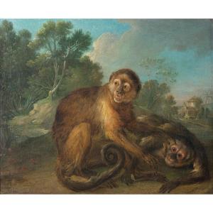 Two Capuchin Monkeys By Christophe Huet (pontoise 1700 – Paris 1759)