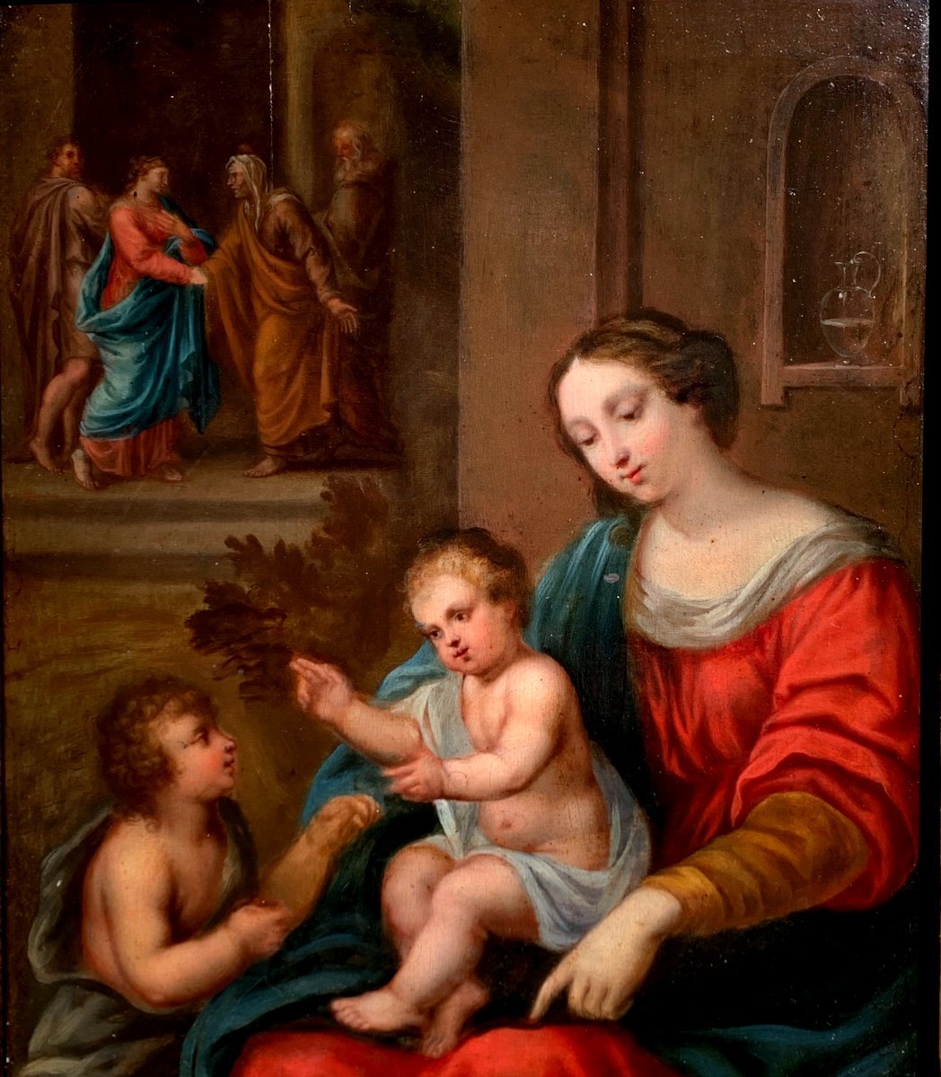 Virgin, Child And Saint John. Oil Panel 37,5x32. XVII Century-photo-4