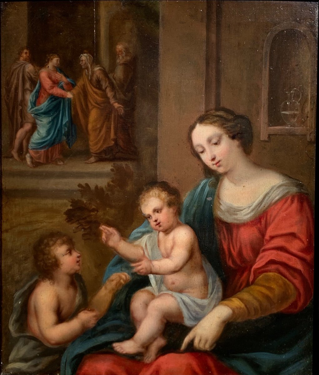 Virgin, Child And Saint John. Oil Panel 37,5x32. XVII Century