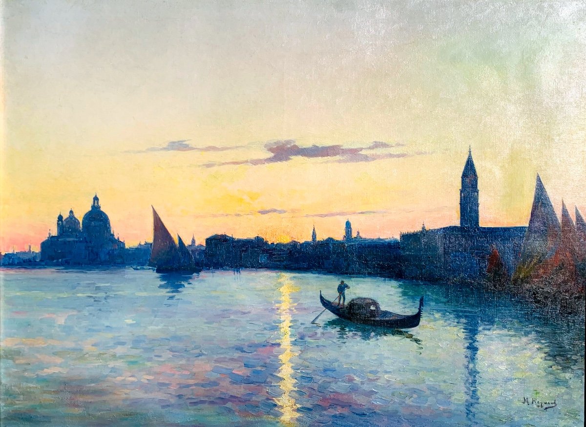 Coucher De Soleil à Venice. Huile  Toile 73x54.Marius  Reynaud 1860-1935-photo-4