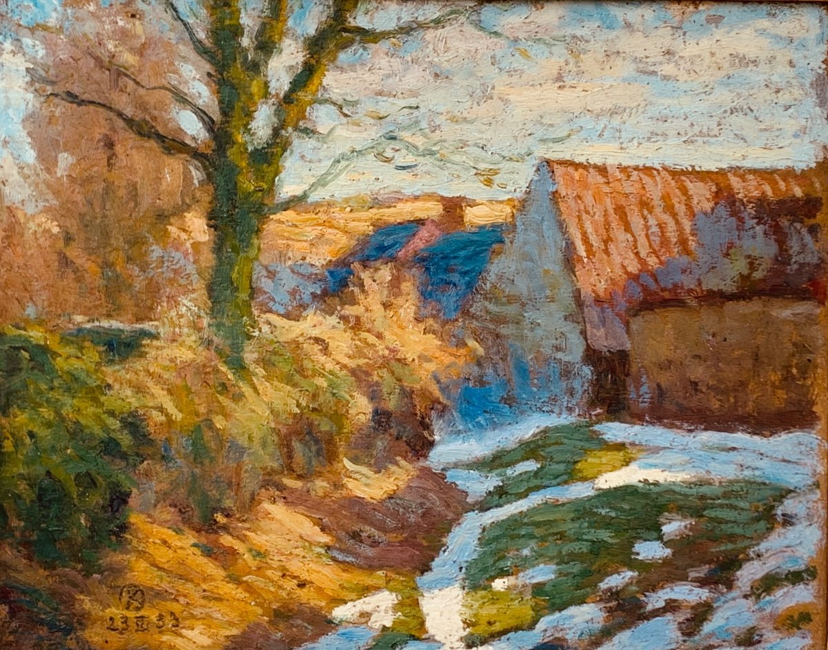 Landscape In February. Oil On Panel 41x33. Signed Oscar Koelliker (1882-  )-photo-1