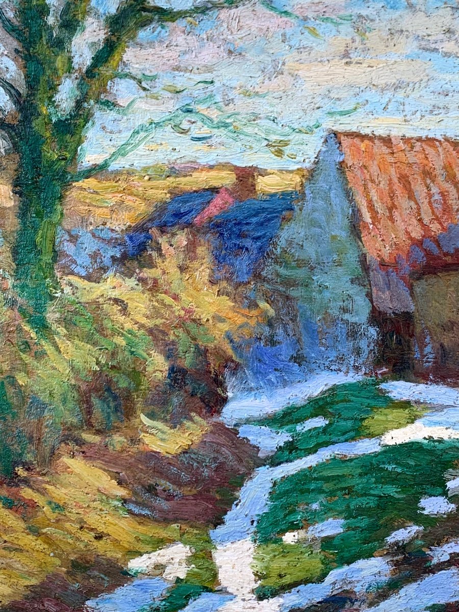 Landscape In February. Oil On Panel 41x33. Signed Oscar Koelliker (1882-  )-photo-3