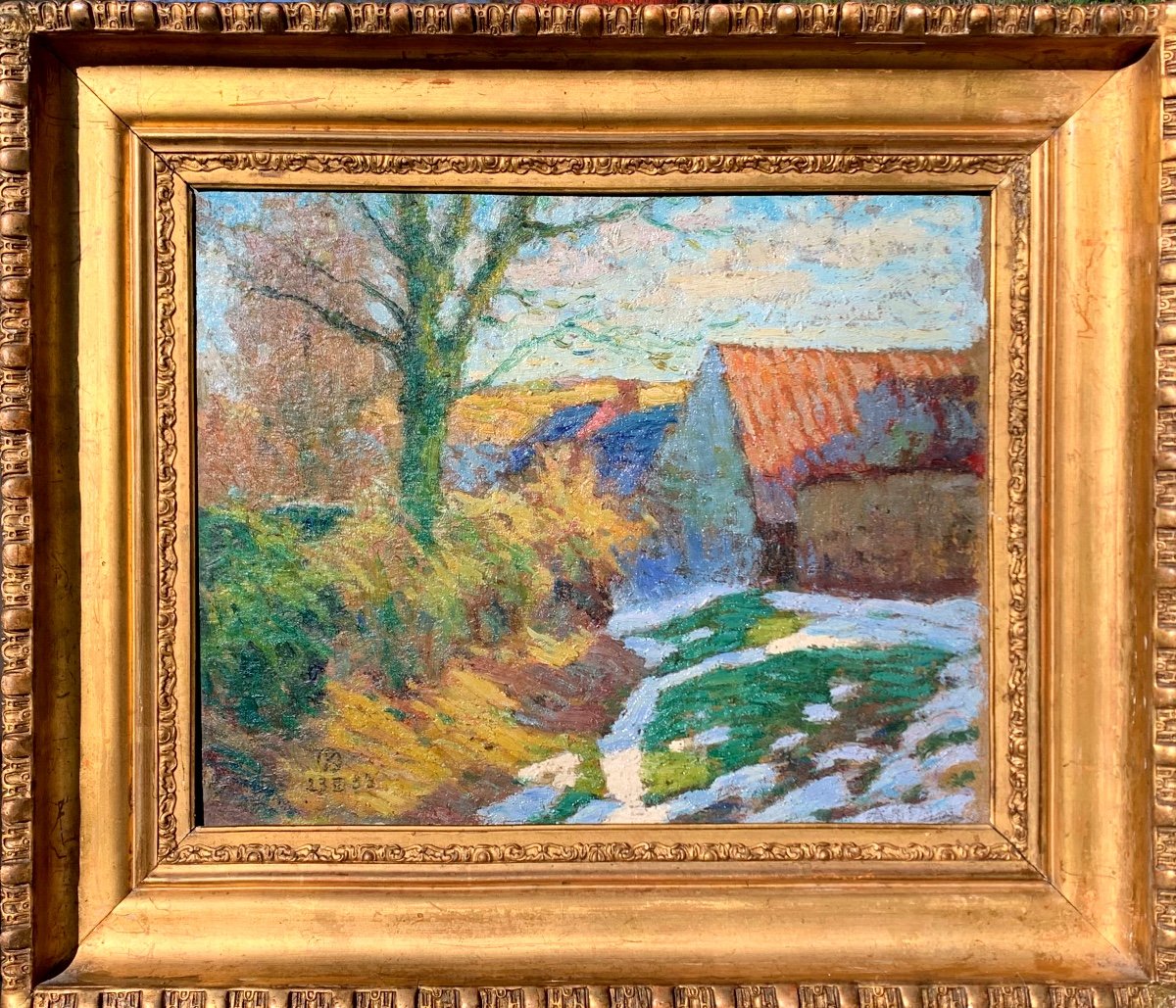 Landscape In February. Oil On Panel 41x33. Signed Oscar Koelliker (1882-  )-photo-5