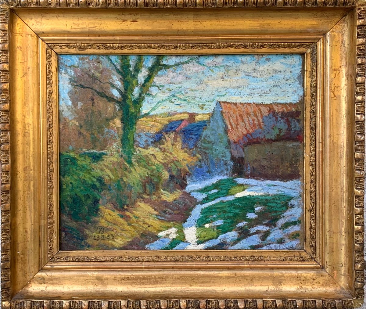 Landscape In February. Oil On Panel 41x33. Signed Oscar Koelliker (1882-  )