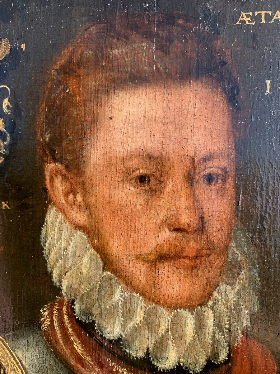 Portrait D’un Noble En Armure. Huile Panneau 30x40. Daté 1573.-photo-3