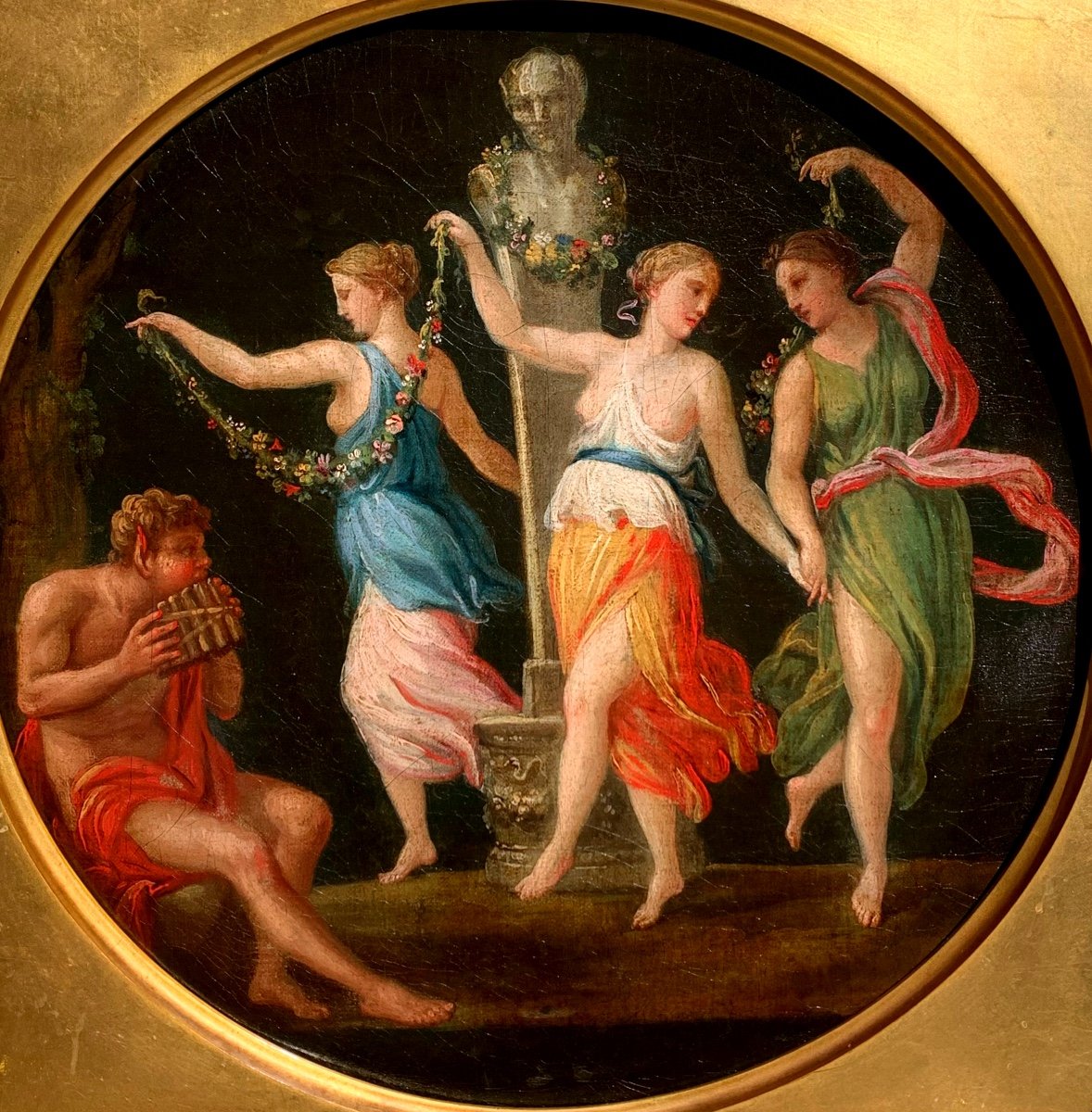 Faune Et Trois Nymphes.huile Sur Toile 37 Cm, à Vue. école Française Début XIX.