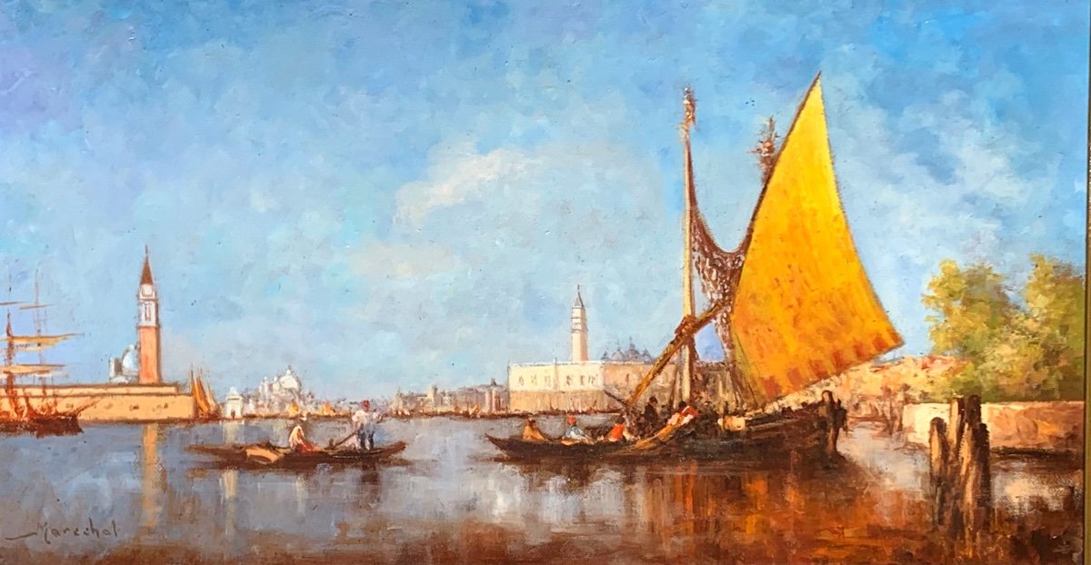 Vues De Venice.1900 Circa.huile Panneau 51,5x28,5. Signé Maréchal -photo-2