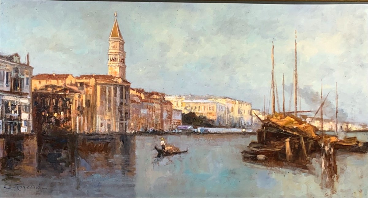 Vues De Venice.1900 Circa.huile Panneau 51,5x28,5. Signé Maréchal -photo-3