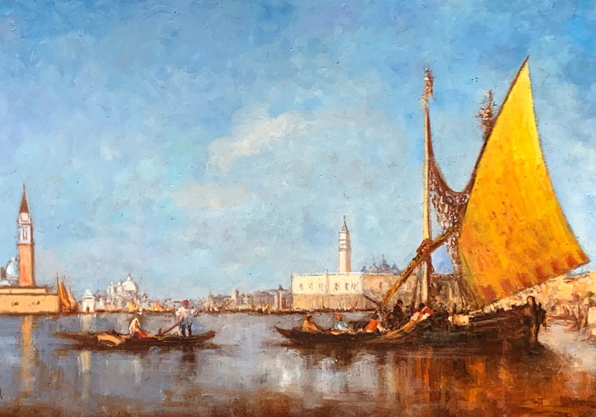 Vues De Venice.1900 Circa.huile Panneau 51,5x28,5. Signé Maréchal -photo-2