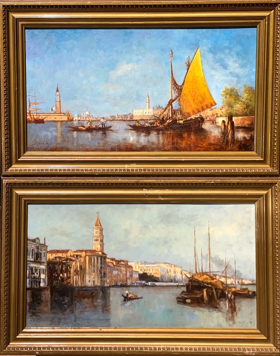 Vues De Venice.1900 Circa.huile Panneau 51,5x28,5. Signé Maréchal 