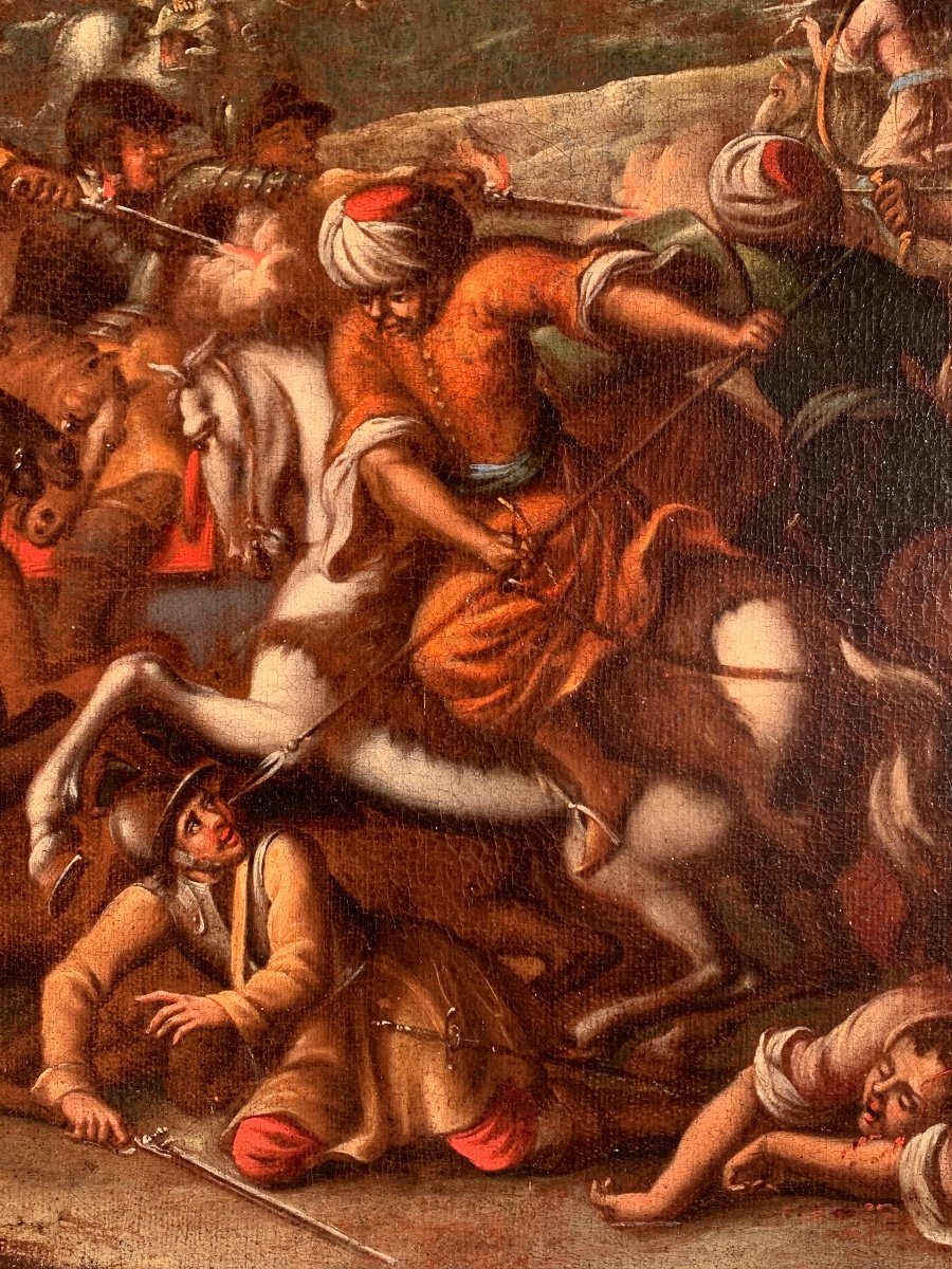 Battle Between Christian And Turkish Knights. Oil On Canvas 153x91.mid -17-th Century -photo-1