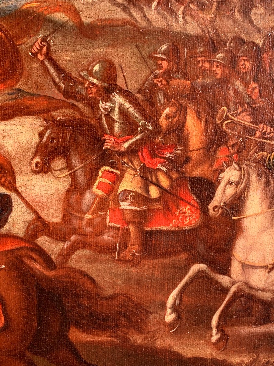 Battle Between Christian And Turkish Knights. Oil On Canvas 153x91.mid -17-th Century -photo-2