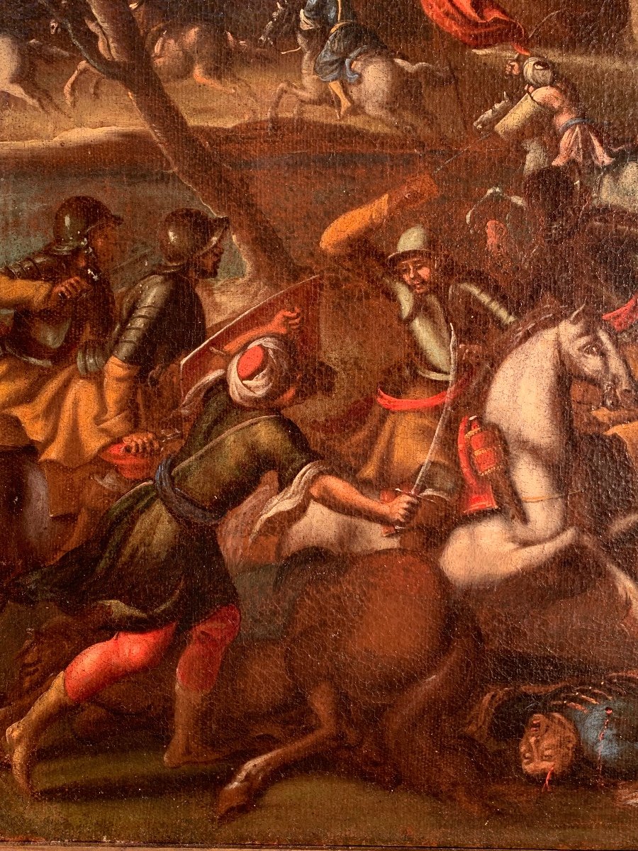 Battle Between Christian And Turkish Knights. Oil On Canvas 153x91.mid -17-th Century -photo-3