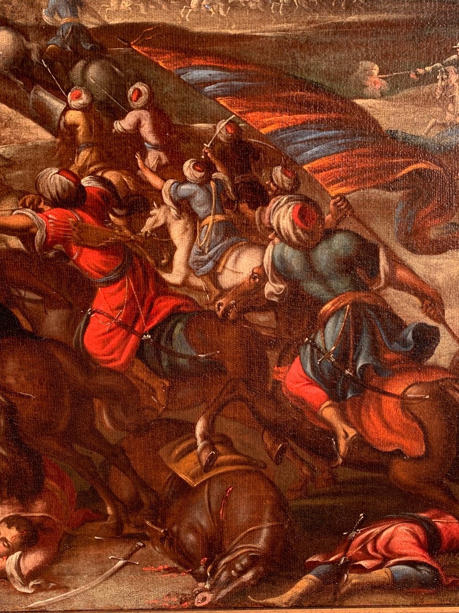 Battle Between Christian And Turkish Knights. Oil On Canvas 153x91.mid -17-th Century -photo-4