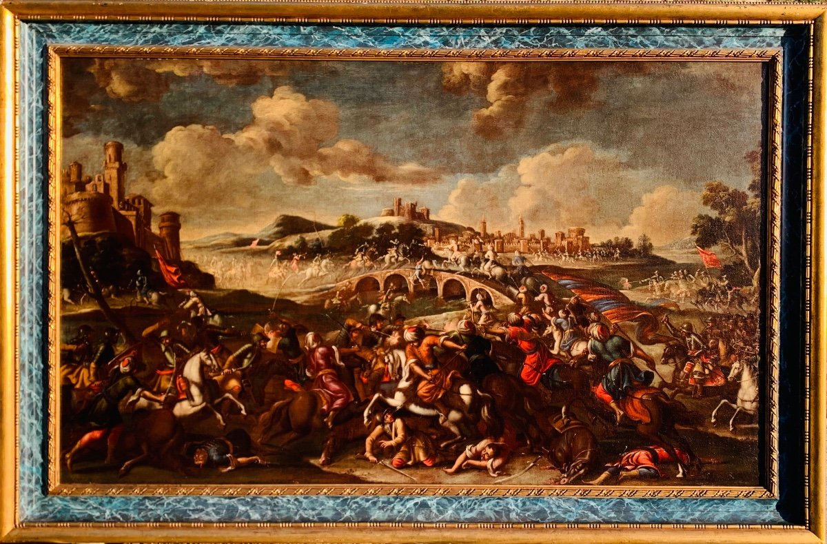 Battle Between Christian And Turkish Knights. Oil On Canvas 153x91.mid -17-th Century 