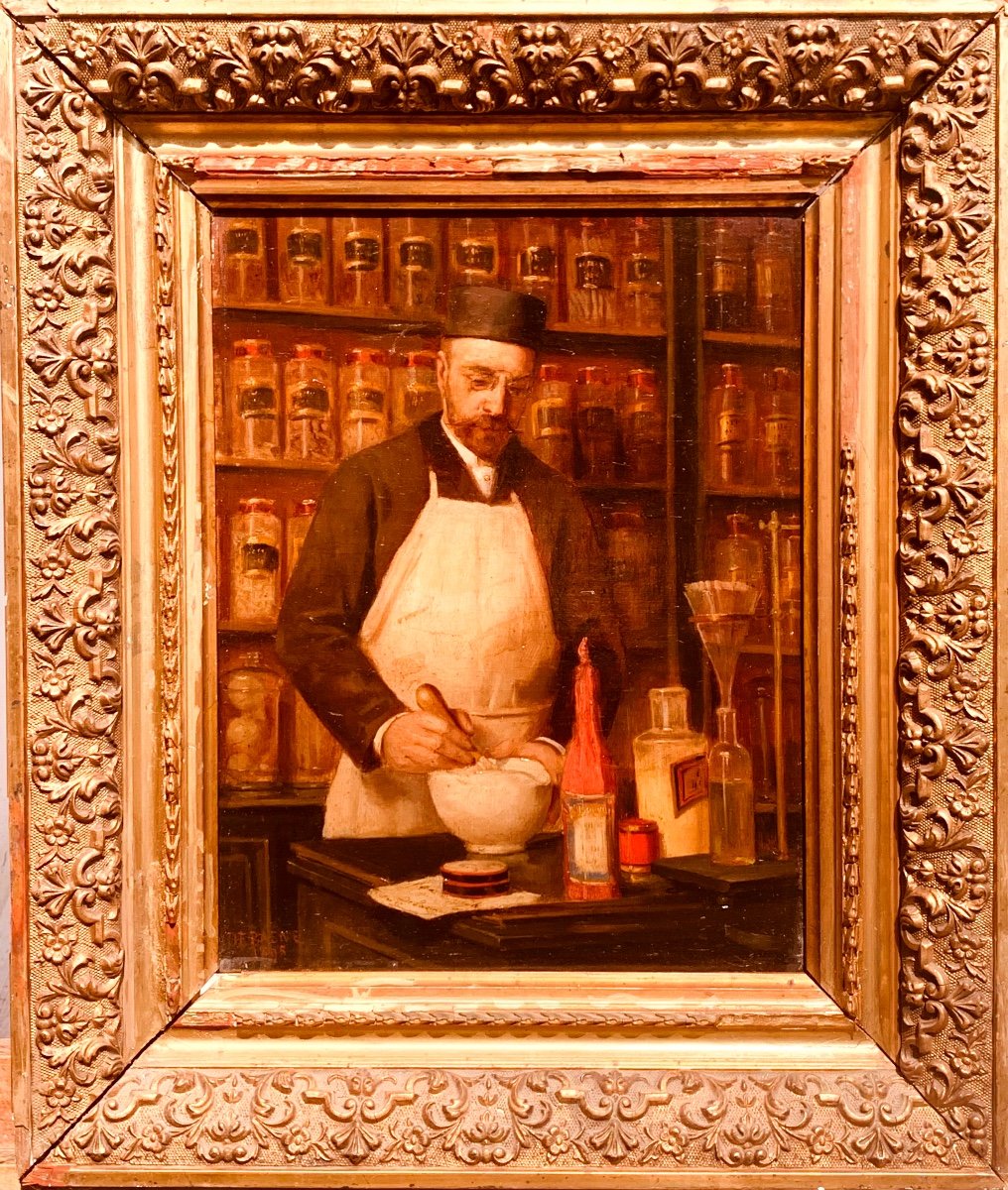 The Pharmacist. Oil On Canvas 35x27. Alphonse Jules Debaene. 1854-1927.-photo-2