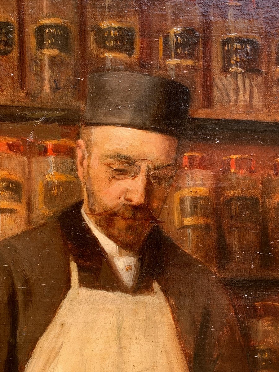 The Pharmacist. Oil On Canvas 35x27. Alphonse Jules Debaene. 1854-1927.-photo-4