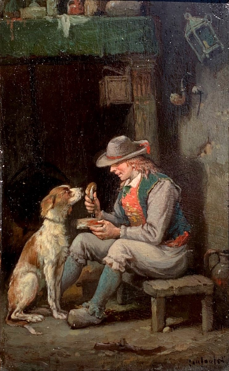 François Louis Lanfant De Metz  Jeune Avec Son Chien. Hsp 18x11-photo-2