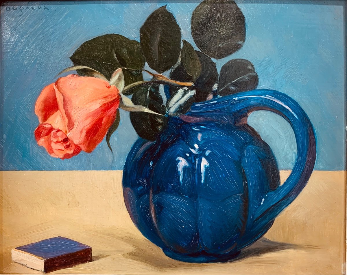 Vase Blue . Oil Carton 27x22. Eugene Robert Pougheon 1886-1955-photo-3