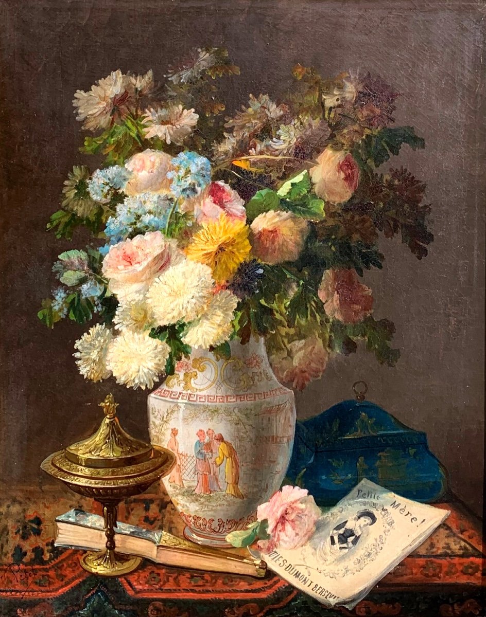 Eugène Petit 1839-1886.vase Des Fleurs. Hst 93x73-photo-3