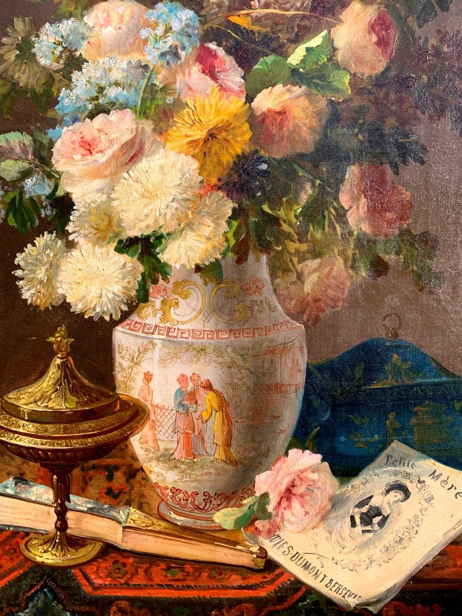 Eugène Petit 1839-1886.vase Des Fleurs. Hst 93x73-photo-1