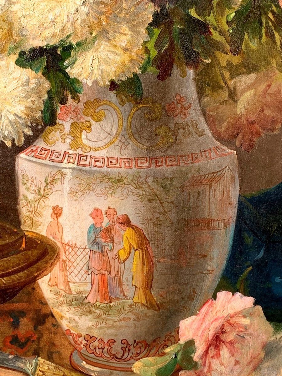 Eugène Petit 1839-1886.vase Des Fleurs. Hst 93x73-photo-3