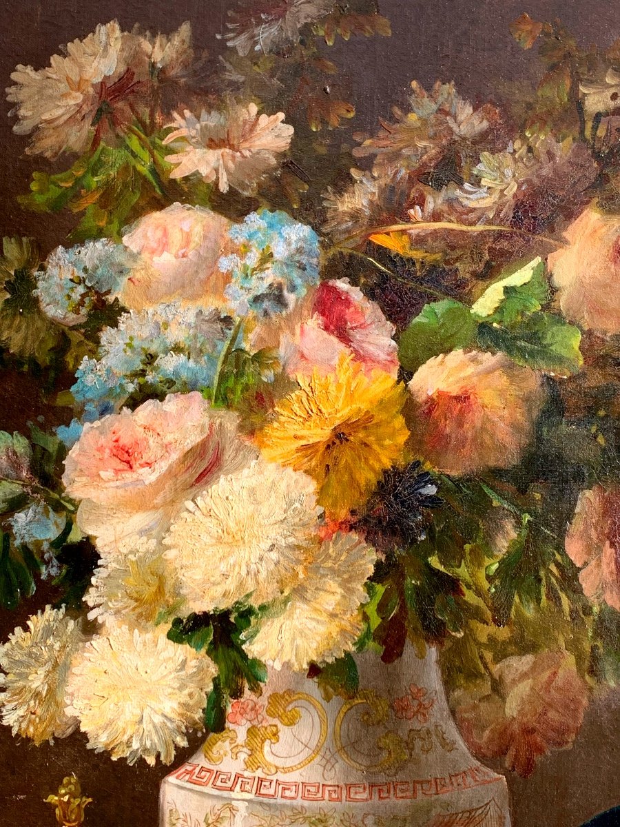 Eugène Petit 1839-1886.vase Des Fleurs. Hst 93x73-photo-5